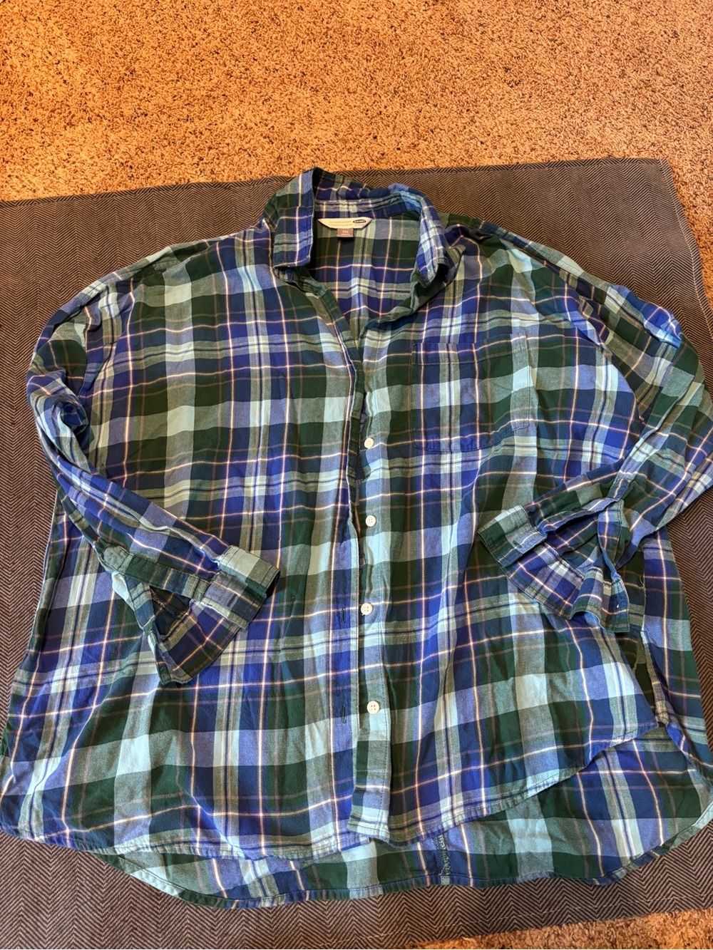 Old Navy Green and Blue Plaid Button-Down Shirt